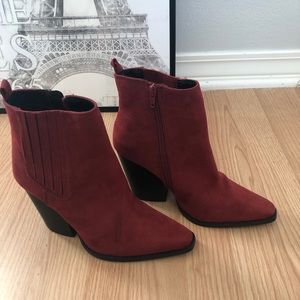 Women’s red suede heeled booties size 7